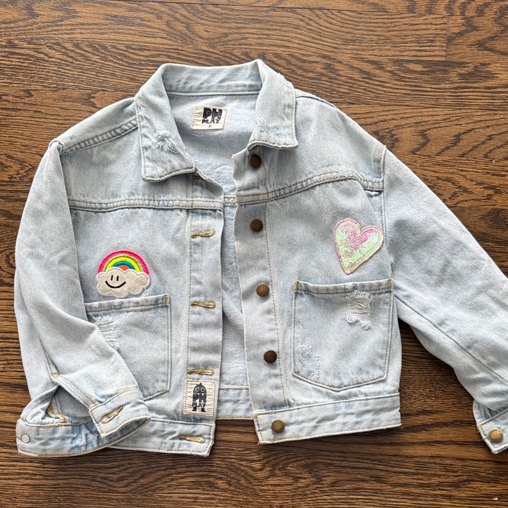 Kids Light Blue Embellished Denim Jacket
